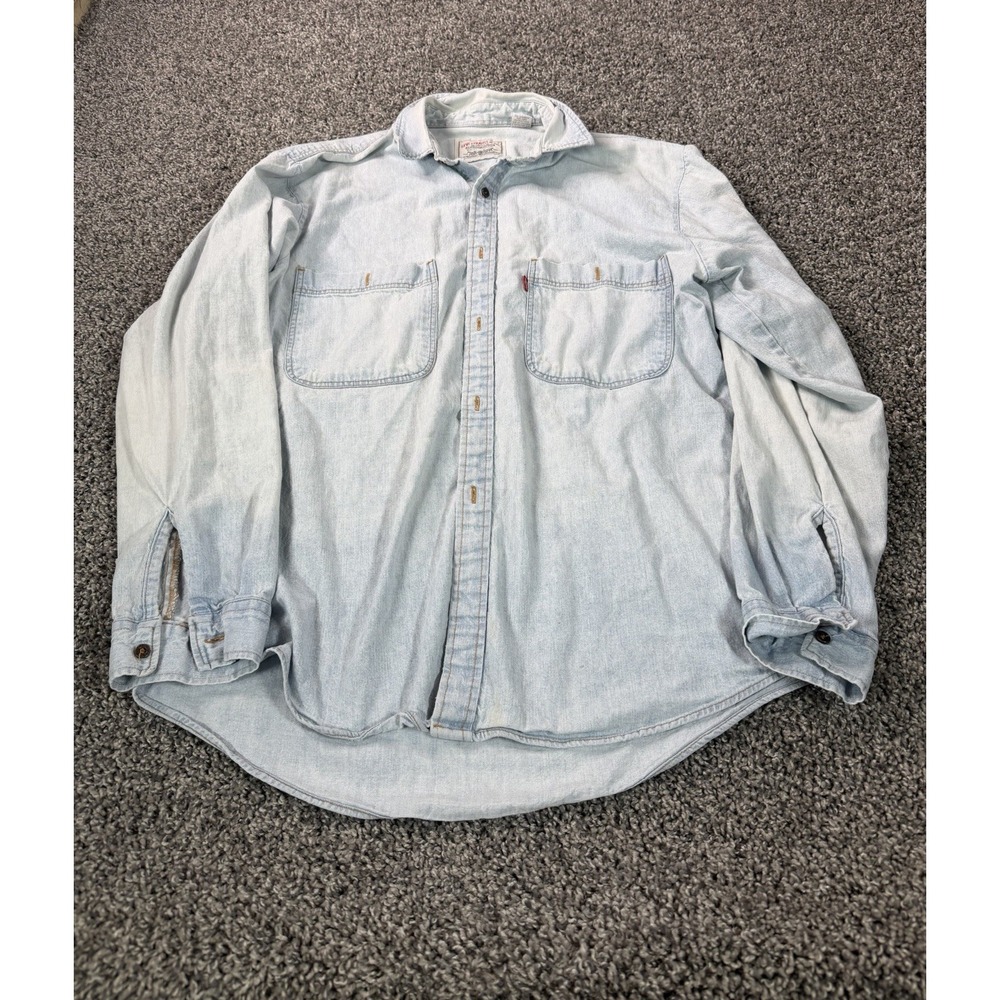 Vintage 90s Levi's Denim Button Down Shirt Men's Size Large Blue